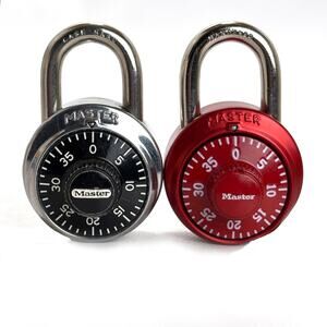 2 Master Locks With Combinations One Red One Silver